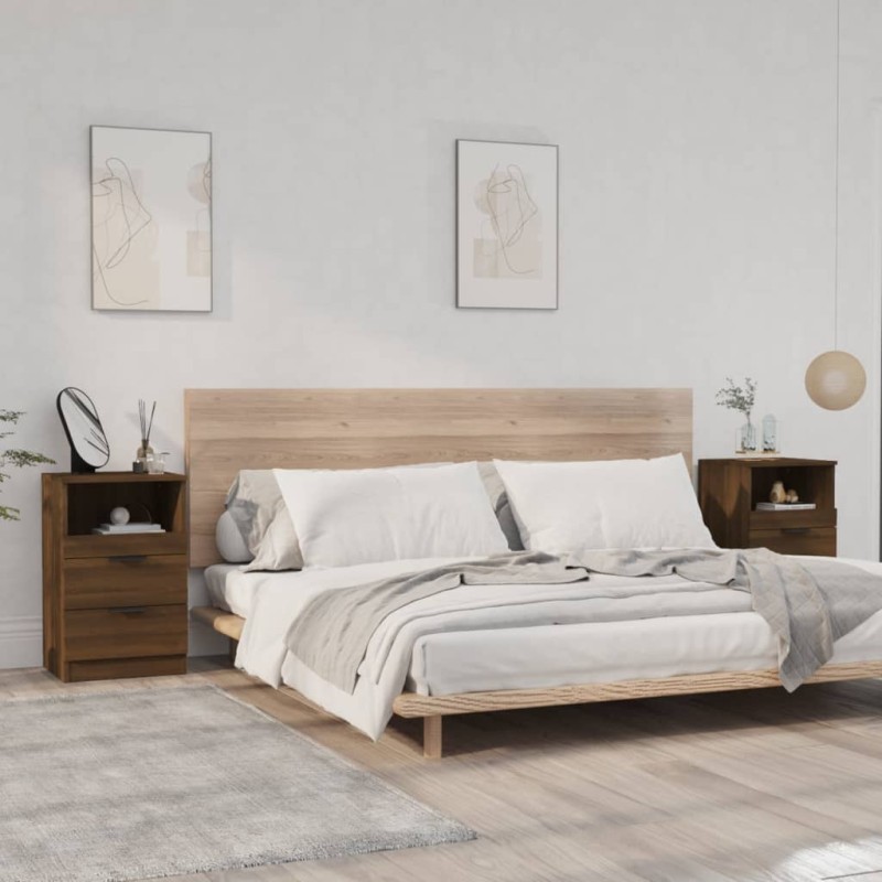 vidaXL Mesitas de noche 2 uds madera contrachapada color roble marrón vidaXL Mesitas de noche 2 uds madera contrachapada color roble marrón