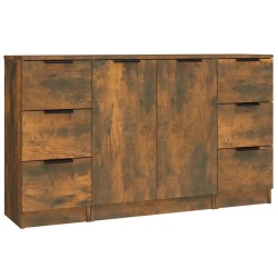 vidaXL Aparadores 3 piezas madera contrachapada roble ahumado