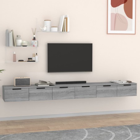 vidaXL Armarios de pared 2 uds contrachapada gris sonoma 102x30x20 cm