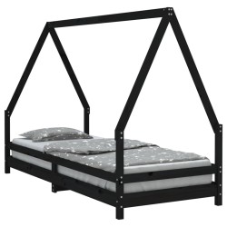 vidaXL Estructura de cama para niños madera de pino negro 90x200 cm