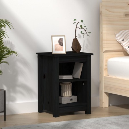vidaXL Mesita de noche madera maciza de pino negro 40x35x55 cm