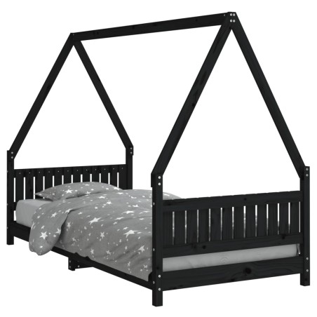vidaXL Estructura de cama para niños madera de pino negro 90x200 cm