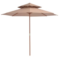 vidaXL Sombrilla de dos pisos palo de madera 270 cm gris topo