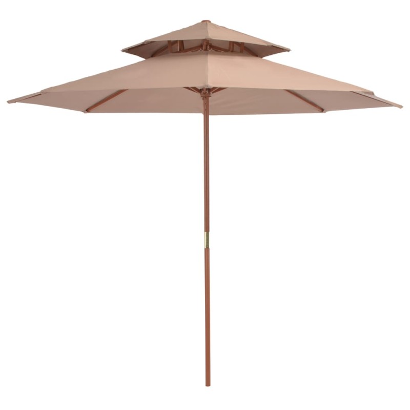 vidaXL Sombrilla de dos pisos palo de madera 270 cm gris topo vidaXL Sombrilla de dos pisos palo de madera 270 cm gris topo