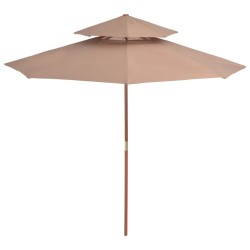 vidaXL Sombrilla de dos pisos palo de madera 270 cm gris topo