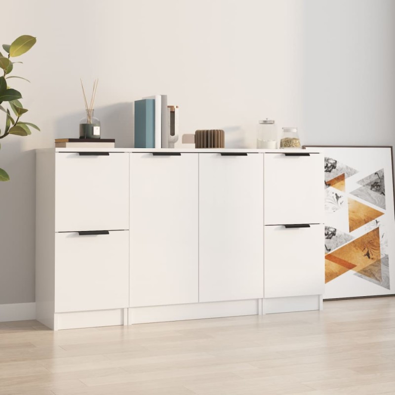 vidaXL Aparadores 3 uds madera contrachapada blanco brillo vidaXL Aparadores 3 uds madera contrachapada blanco brillo