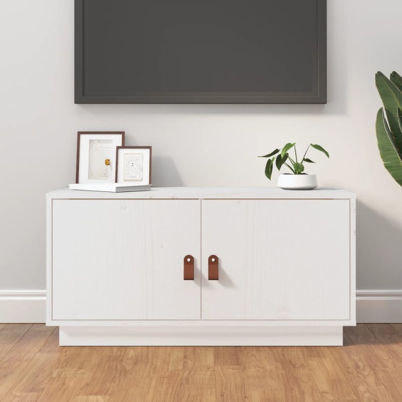 vidaXL Mueble de TV de madera maciza de pino blanco 80x34x40 cm vidaXL Mueble de TV de madera maciza de pino blanco 80x34x40 cm