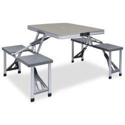 vidaXL Mesa de camping plegable con 4 asientos acero aluminio