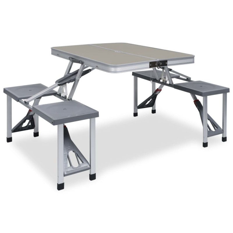 vidaXL Mesa de camping plegable con 4 asientos acero aluminio vidaXL Mesa de camping plegable con 4 asientos acero aluminio