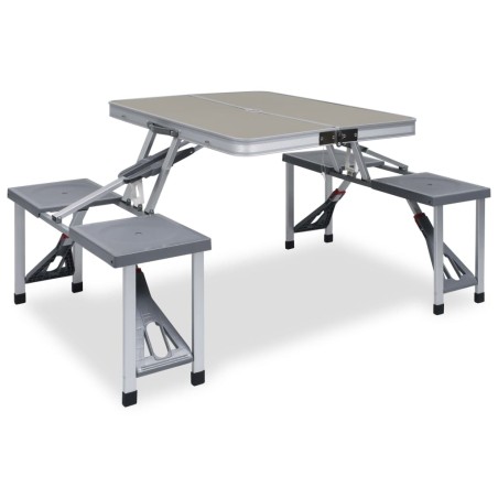 vidaXL Mesa de camping plegable con 4 asientos acero aluminio