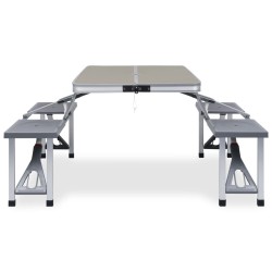 vidaXL Mesa de camping plegable con 4 asientos acero aluminio