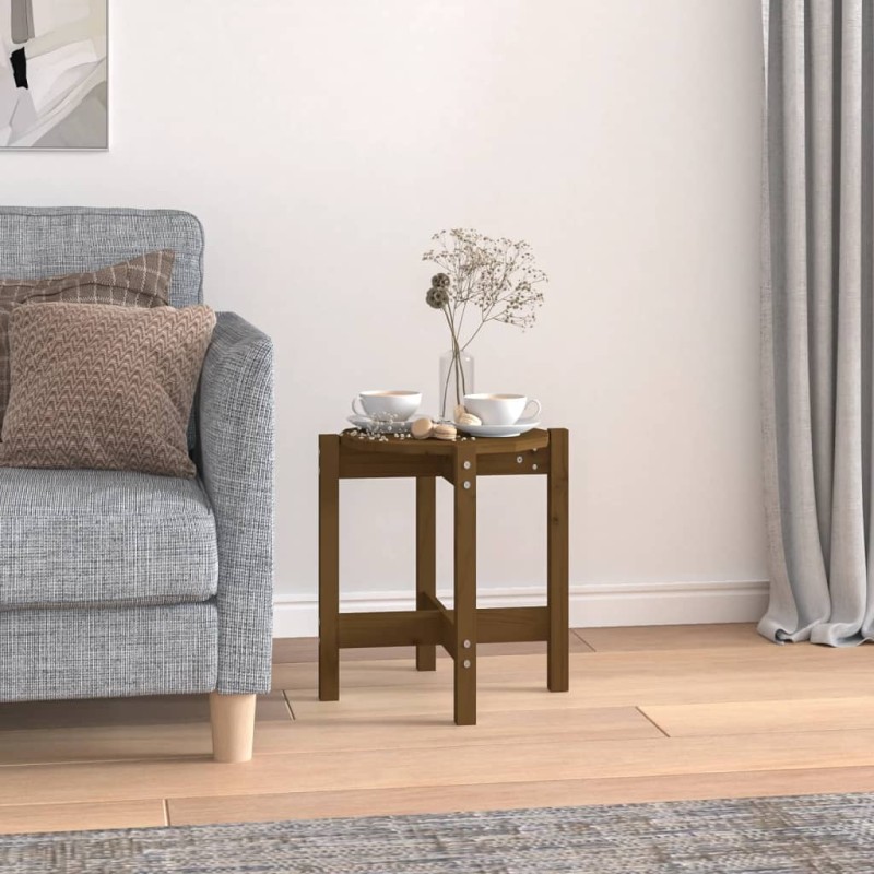 vidaXL Mesa de centro de madera maciza de pino marrón miel Ø42,5x45 cm vidaXL Mesa de centro de madera maciza de pino marrón miel Ø42,5x45 cm