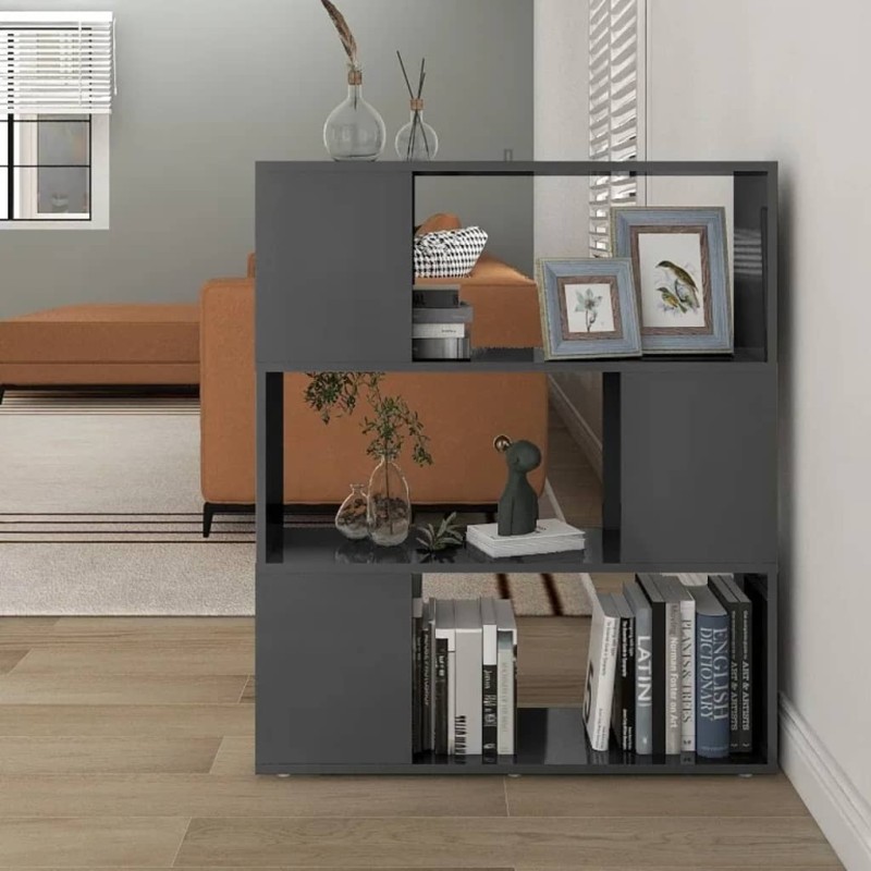 vidaXL Librería separador madera contrachapada gris brillo 80x24x94 cm vidaXL Librería separador madera contrachapada gris brillo 80x24x94 cm
