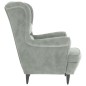 vidaXL Sillón orejero y taburete de terciopelo gris claro vidaXL Sillón orejero y taburete de terciopelo gris claro