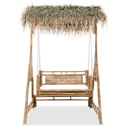 vidaXL Banco columpio de 2 plazas con hojas de palmera y bambú 202 cm