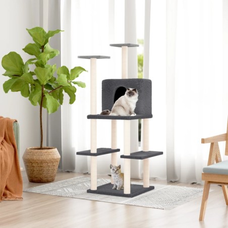 vidaXL Rascador para gatos con postes de sisal gris oscuro 144,5 cm