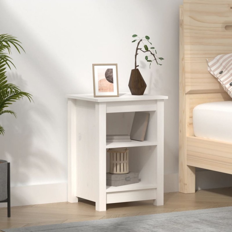 vidaXL Mesita de noche madera maciza de pino blanco 40x35x55 cm vidaXL Mesita de noche madera maciza de pino blanco 40x35x55 cm