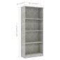 vidaXL Estantería de 4 niveles contrachapada gris hormigón 60x24x142cm vidaXL Estantería de 4 niveles contrachapada gris hormigón 60x24x142cm
