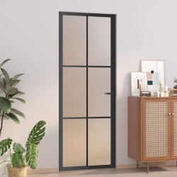 vidaXL Puerta interior de vidrio y aluminio negro mate 76x201,5 cm