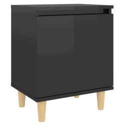 vidaXL Mesita noche con patas madera pino negro brillante 40x30x50 cm