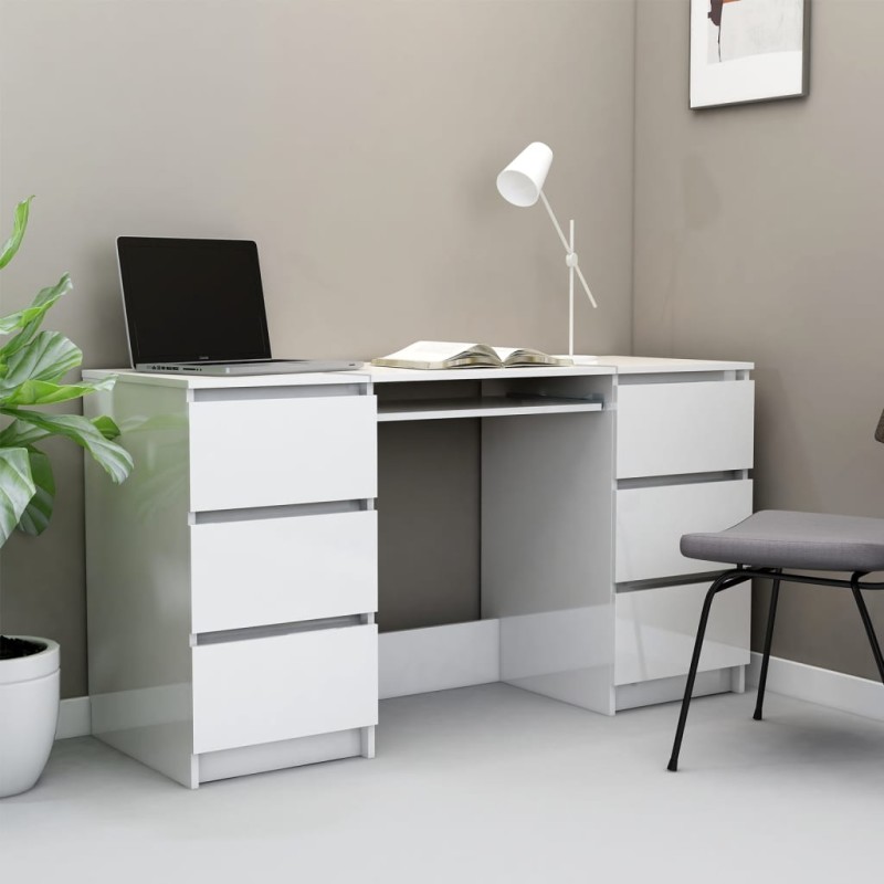 vidaXL Escritorio de madera contrachapada blanco brillo 140x50x77 cm vidaXL Escritorio de madera contrachapada blanco brillo 140x50x77 cm