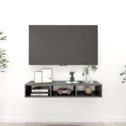 vidaXL Estantería pared madera contrachapada gris brillo 102x30x17 cm