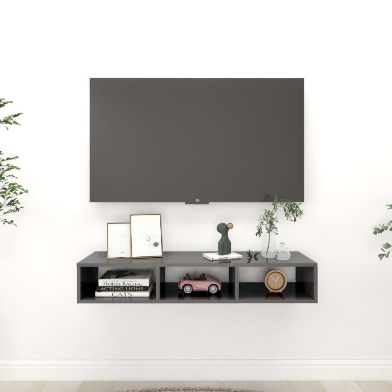 vidaXL Estantería pared madera contrachapada gris brillo 102x30x17 cm vidaXL Estantería pared madera contrachapada gris brillo 102x30x17 cm