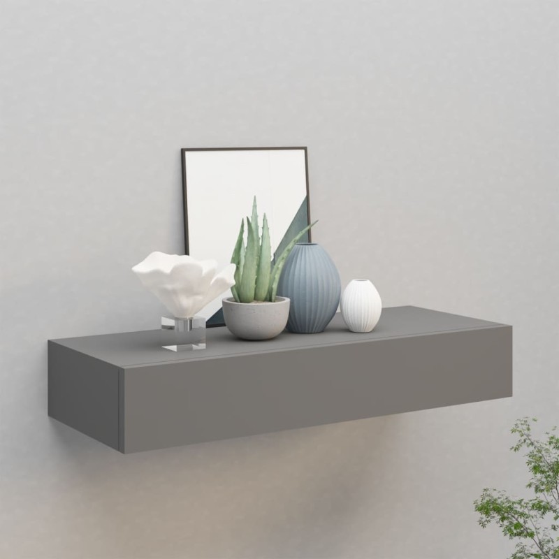 vidaXL Estante con cajón de pared MDF gris 60x23,5x10 cm vidaXL Estante con cajón de pared MDF gris 60x23,5x10 cm