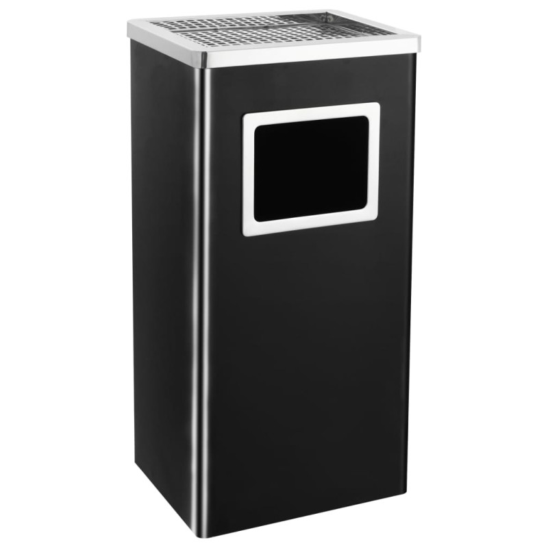 vidaXL Papelera con cenicero de acero negro 45 L vidaXL Papelera con cenicero de acero negro 45 L