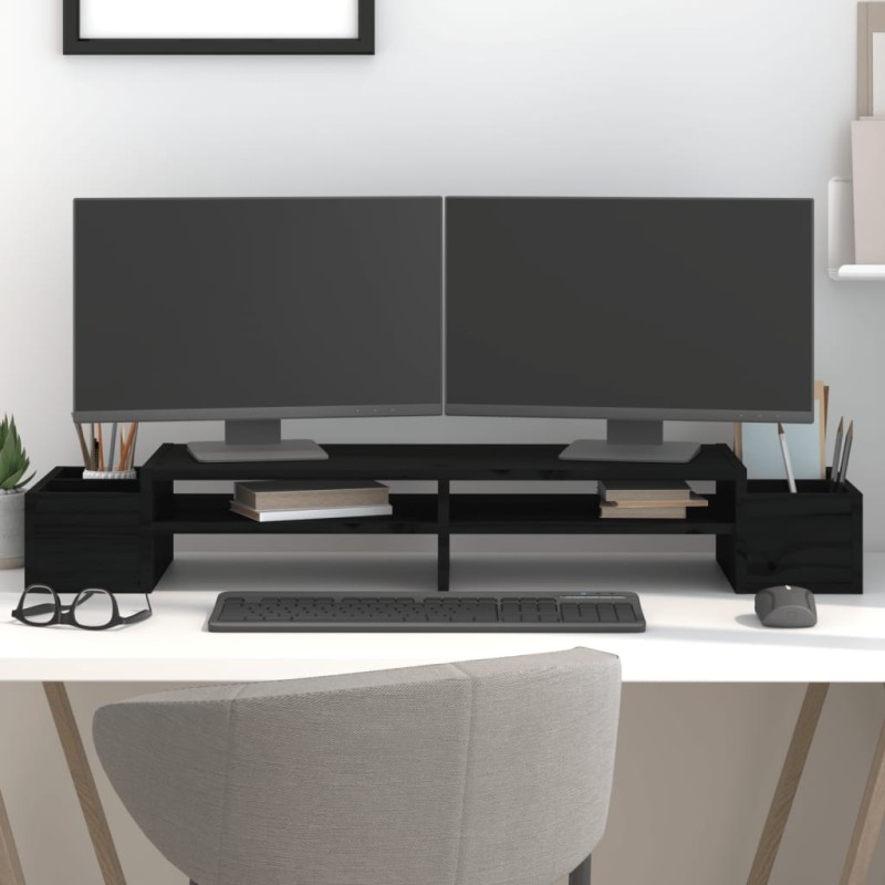 vidaXL Soporte para monitor madera maciza de pino negro 100x27,5x15 cm vidaXL Soporte para monitor madera maciza de pino negro 100x27,5x15 cm