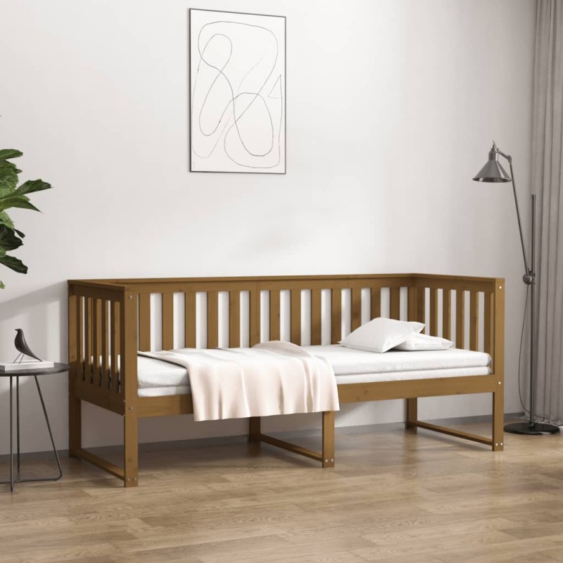 vidaXL Sofá cama de madera maciza de pino marrón miel 75x190 cm vidaXL Sofá cama de madera maciza de pino marrón miel 75x190 cm