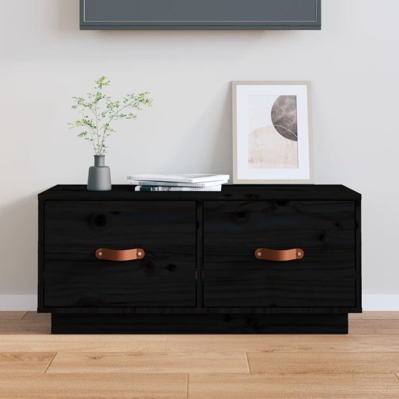 vidaXL Mueble de TV de madera maciza de pino negro 80x34x35 cm vidaXL Mueble de TV de madera maciza de pino negro 80x34x35 cm