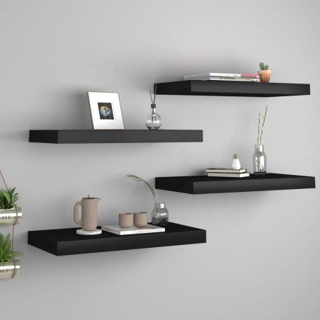 vidaXL Estantes flotantes de pared 4 uds negro MDF 50x23x3,8 cm