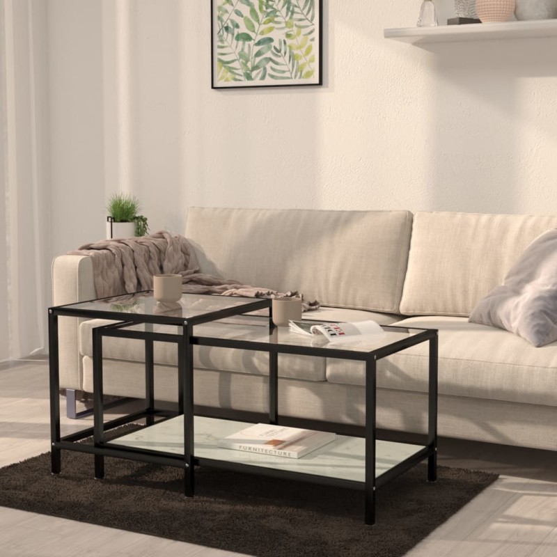 vidaXL Mesita de centro 2 piezas vidrio templado blanco vidaXL Mesita de centro 2 piezas vidrio templado blanco