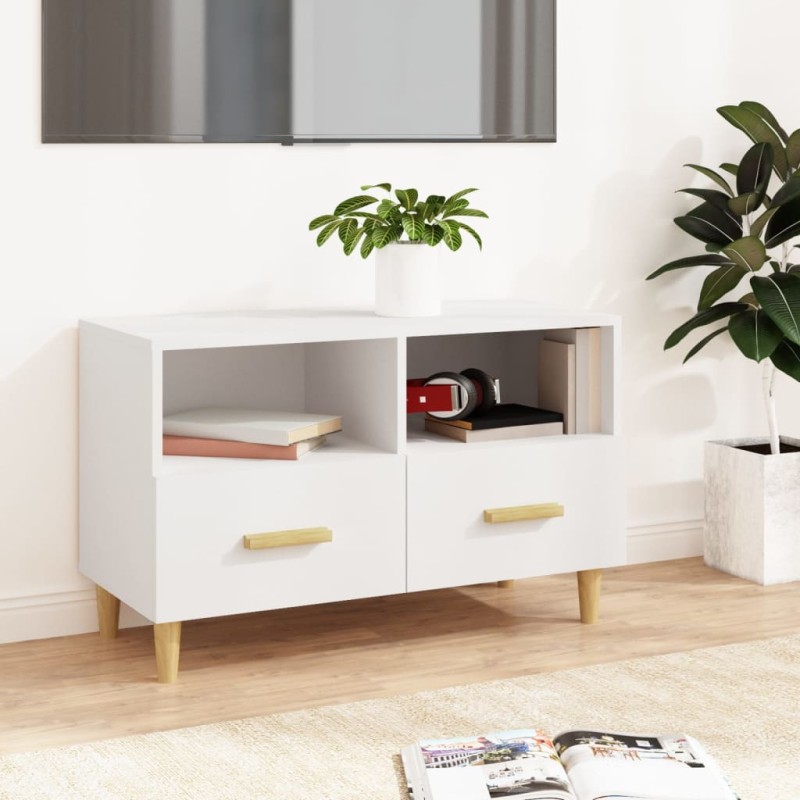 vidaXL Mueble para TV madera contrachapada blanco 80x36x50 cm vidaXL Mueble para TV madera contrachapada blanco 80x36x50 cm