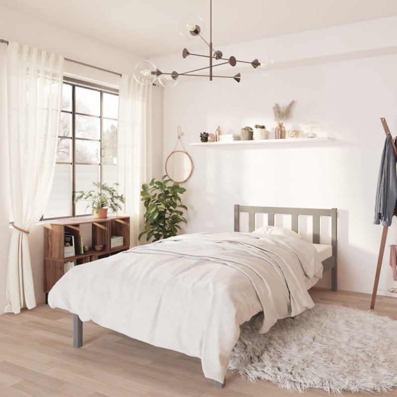 vidaXL Estructura de cama madera maciza pino individual gris 90x190cm