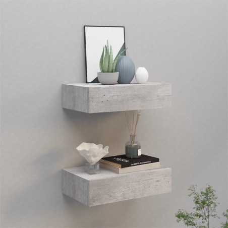 vidaXL Estante de pared con cajón 2 uds MDF gris hormigón 40x23,5x10cm