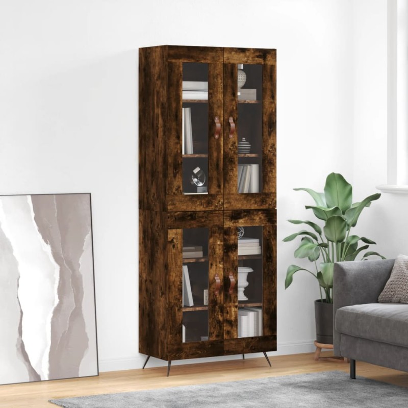 vidaXL Aparador alto madera contrachapada roble ahumado 69,5x34x180 cm