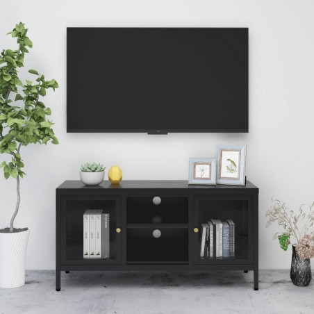 vidaXL Mueble para el televisor acero y vidrio negro 105x35x52 cm