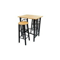 vidaXL Set mesa de desayuno/comedor madera marrón con acero negro 