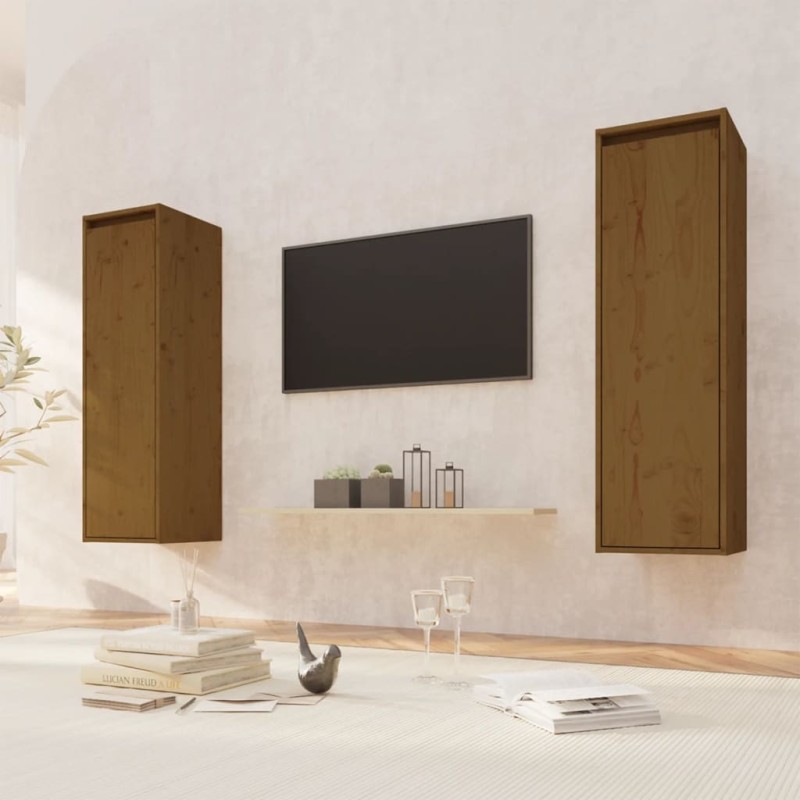 vidaXL Armario de pared 2 uds madera de pino marrón miel 30x30x100 cm vidaXL Armario de pared 2 uds madera de pino marrón miel 30x30x100 cm