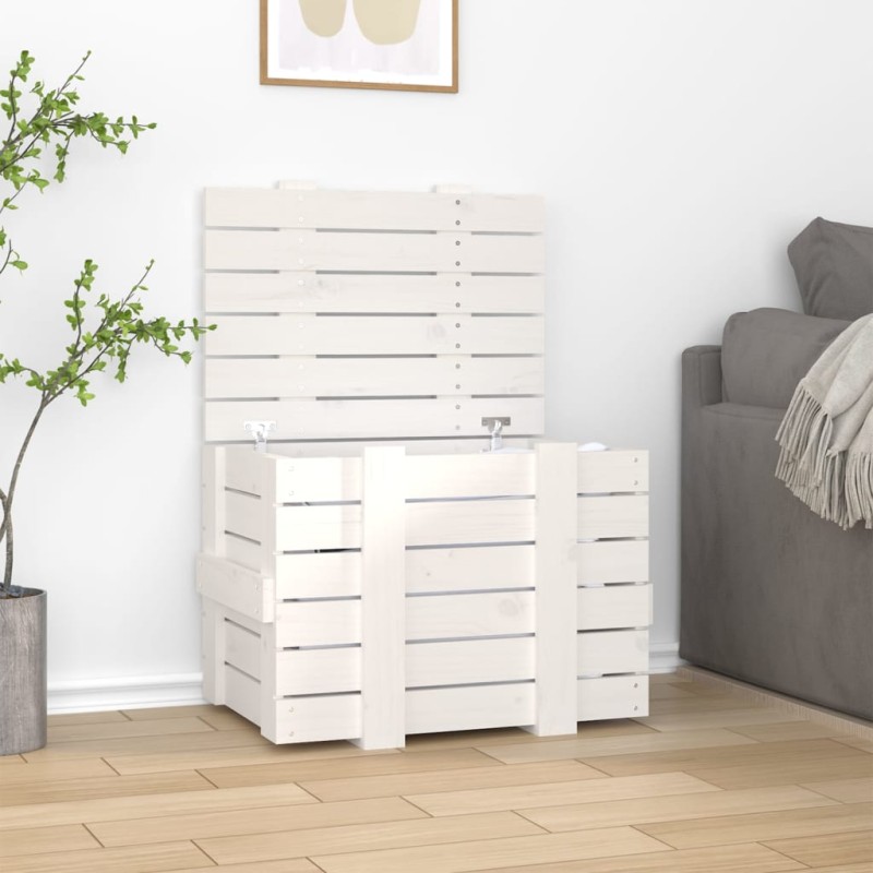vidaXL Caja de almacenaje madera maciza de pino blanca 58x40,5x42 cm
