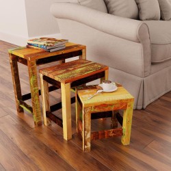 vidaXL Set de 3 mesitas apilables vintage de madera maciza reciclada 
