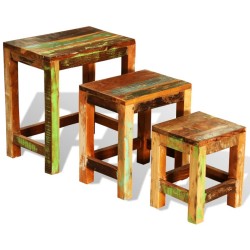 vidaXL Set de 3 mesitas apilables vintage de madera maciza reciclada 