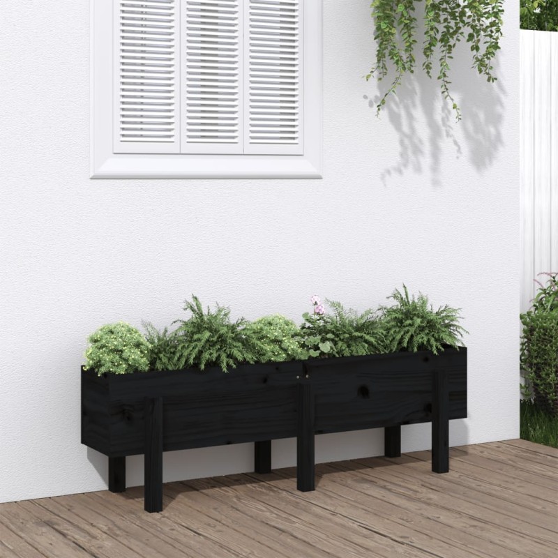 vidaXL Arriate elevado de jardín madera maciza pino negro 121x30x38 cm vidaXL Arriate elevado de jardín madera maciza pino negro 121x30x38 cm