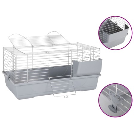 vidaXL Jaula de animales pequeños polipropileno metal gris 80x45x39 cm