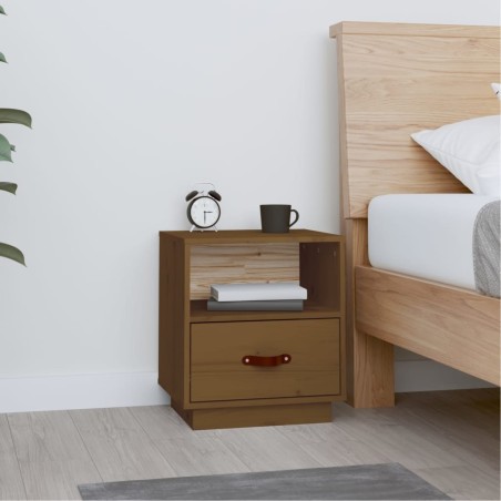 vidaXL Mesita de noche madera maciza de pino marrón miel 40x34x45 cm
