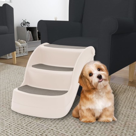 vidaXL Escalera perros plegable 3 peldaños plástico crema 50x38x38cm