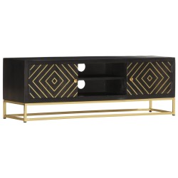 vidaXL Mueble de TV madera maciza de mango negro y dorado 120x30x40 cm
