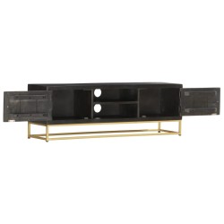 vidaXL Mueble de TV madera maciza de mango negro y dorado 120x30x40 cm